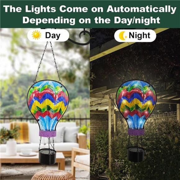 Hanging Solar Lantern Waterproof Hot Air Balloon Decor Solar Light Tabletop Lamp - Picture 4 of 7